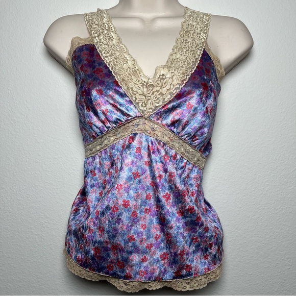 Women y2k Cami Top Medium‎ Purple Lace Fairy Ethereal Coquette Dainty Floral - Picture 1 of 9
